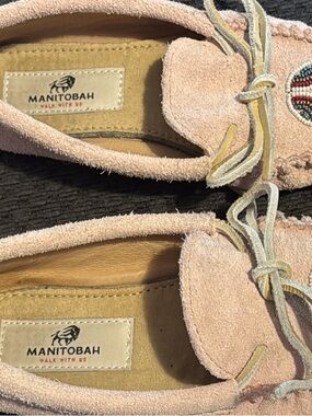 Manitobah Women's Pink Suede Moccasins with Beaded Accent